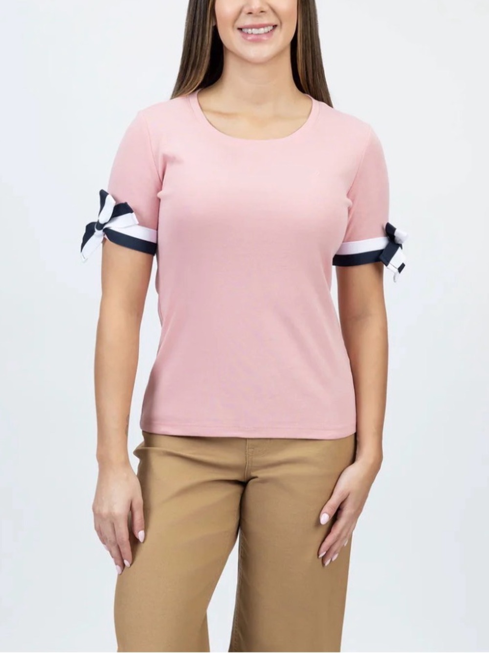 Nautica Women's Pink Short-Sleeve Top Blouse With Bow Sleeve Detail Size XL
